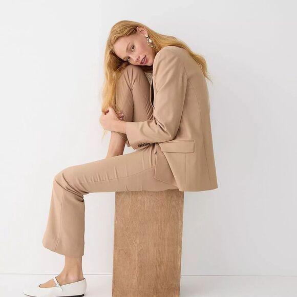 J Crew NWT $198 Willa Cropped Flare Pant in Italian City Wool 12 Camel Brown Tan - Picture 4 of 16